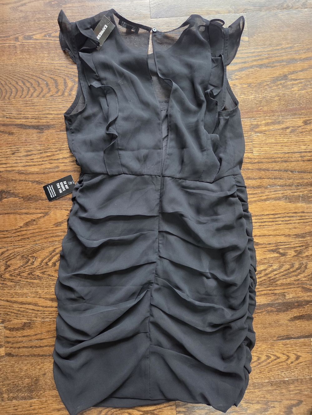 Express Black Ruched Ruffle Sheath Mini Dress NWT Size M - Picture 9 of 9